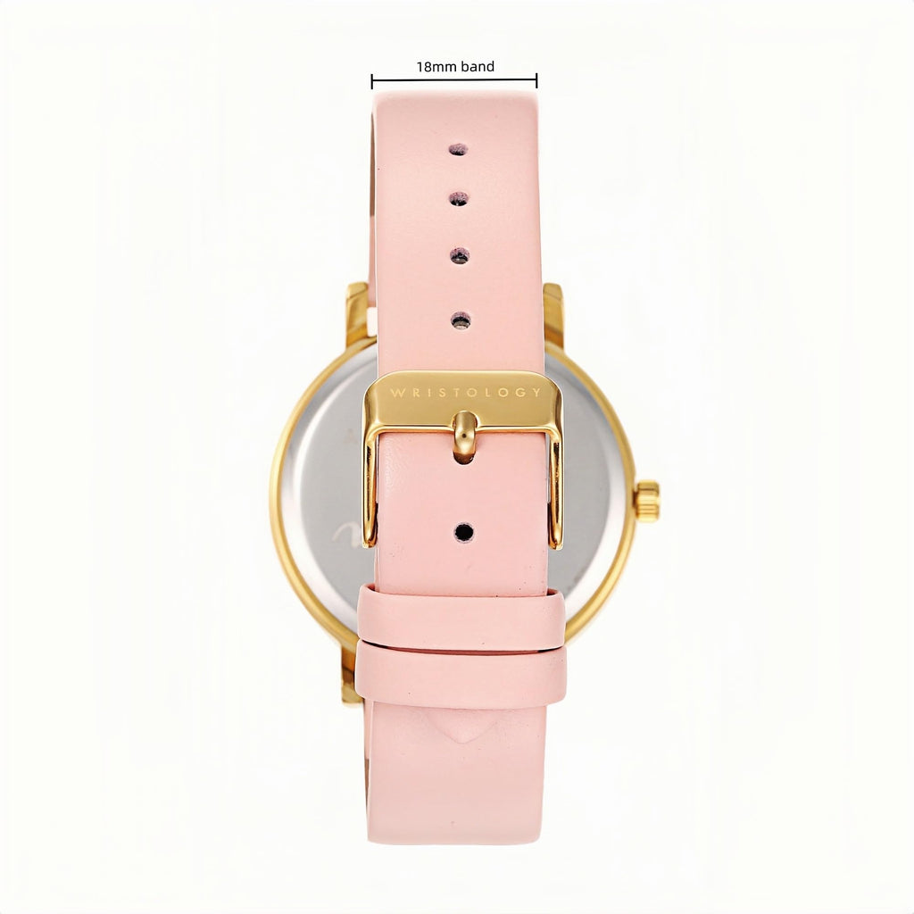 Olivia Numbers Leather Watch in Gold with Pink leather band, 38mm