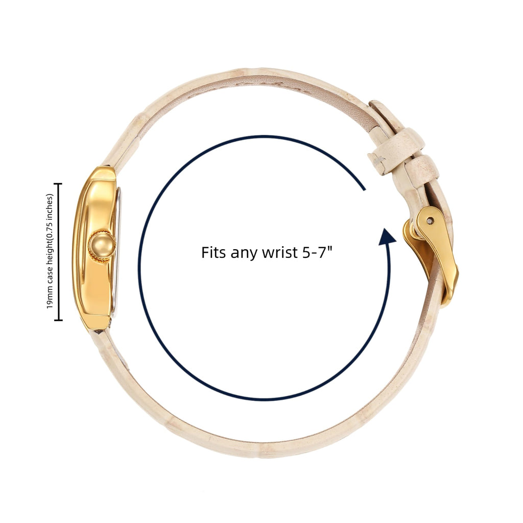 Ruth Oval Watch in Gold with Beige leather band, 19mm