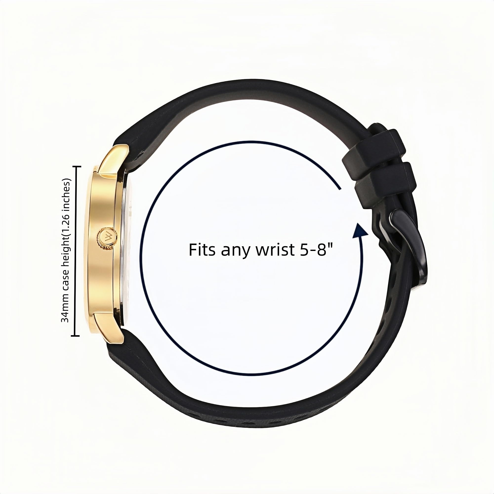Olivia Numbers Silicone Watch in Gold with Black silicone band, 34mm