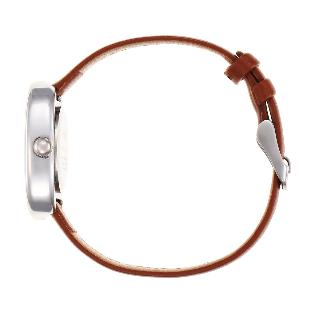 Michelle Oval Watch in Silver with Brown leather band, 24mm