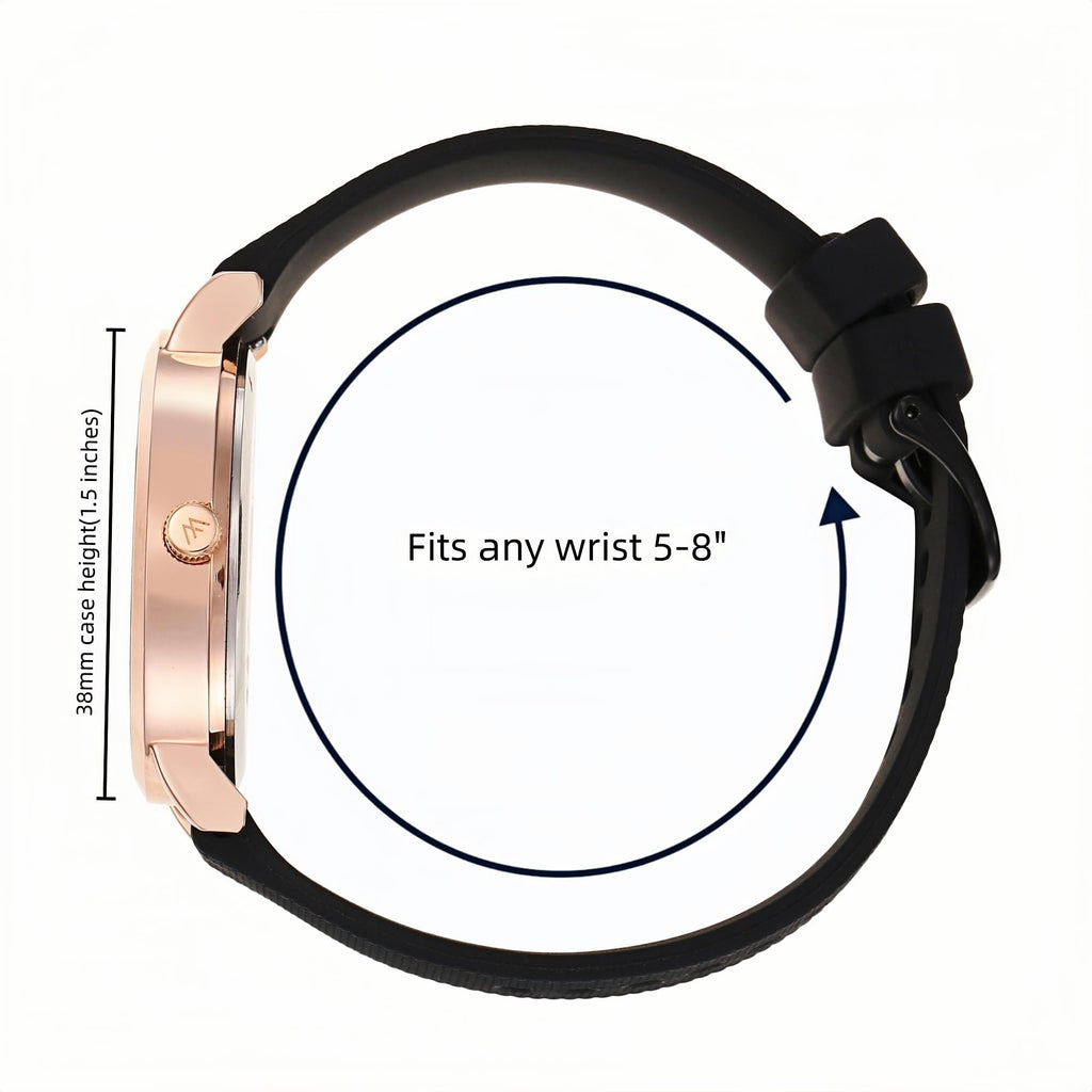 Olivia Numbers Silicone Watch in Rose Gold with Black silicone band, 38mm