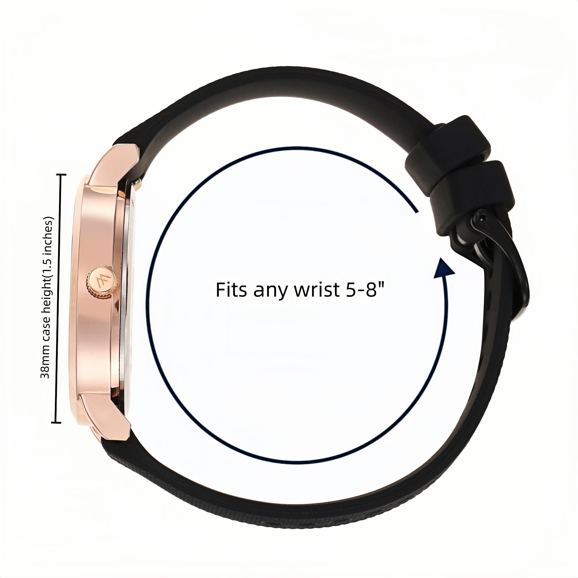 Olivia Numbers Silicone Watch in Rose Gold with Black silicone band, 38mm