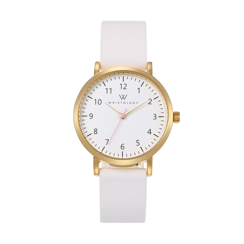 Olivia Numbers Silicone Watch in Gold with White silicone band, 38mm