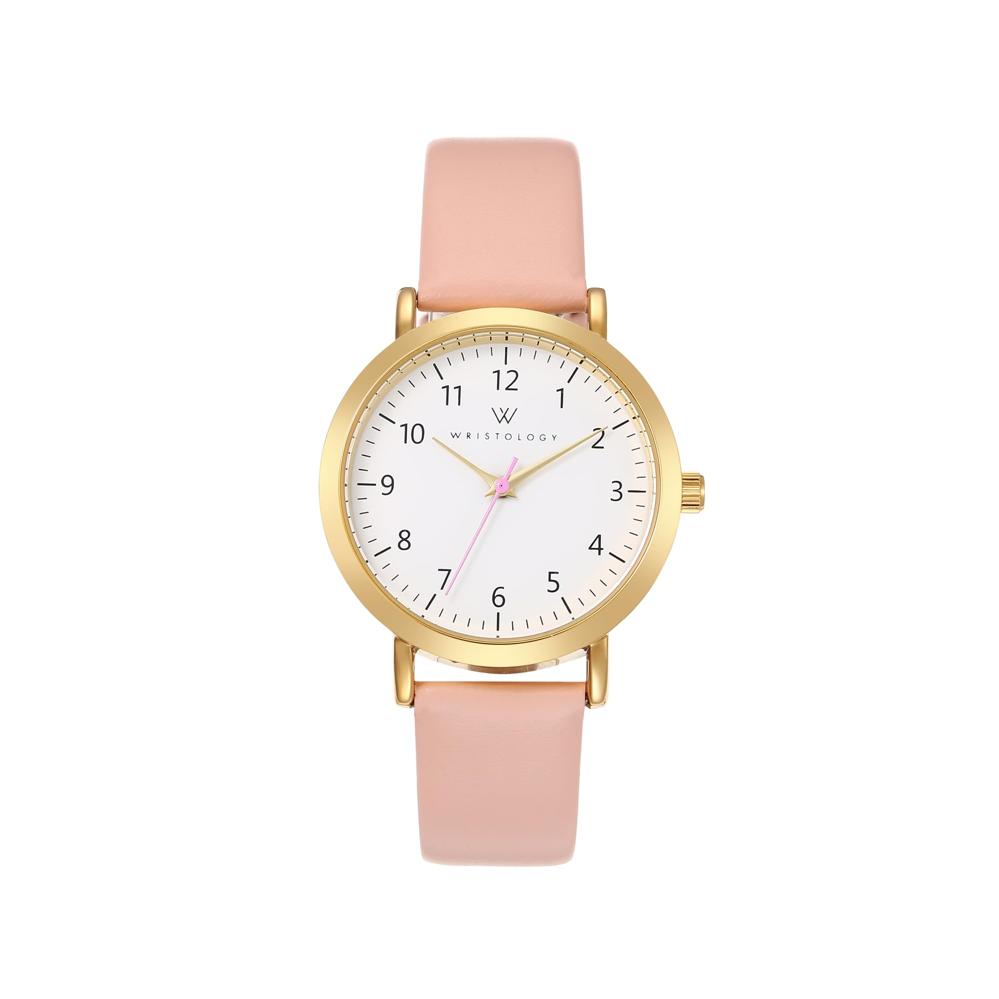 Olivia Numbers Leather Watch in Gold with Pink leather band, 34mm