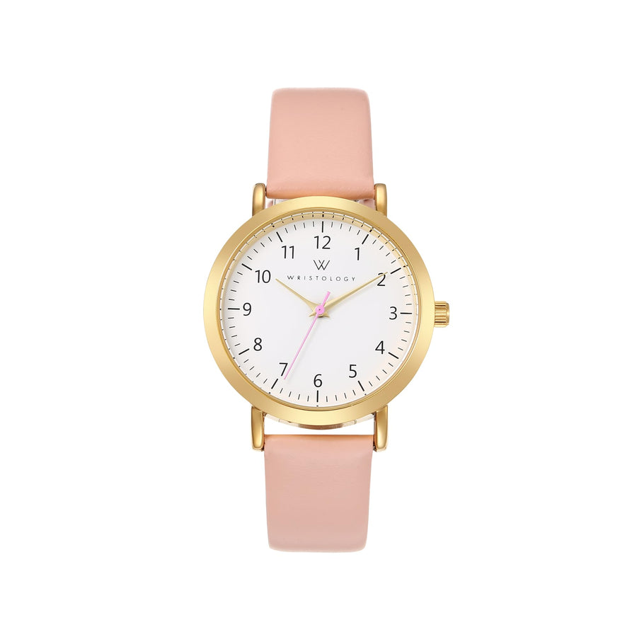 Olivia Numbers Leather Watch in Gold with Pink leather band, 34mm