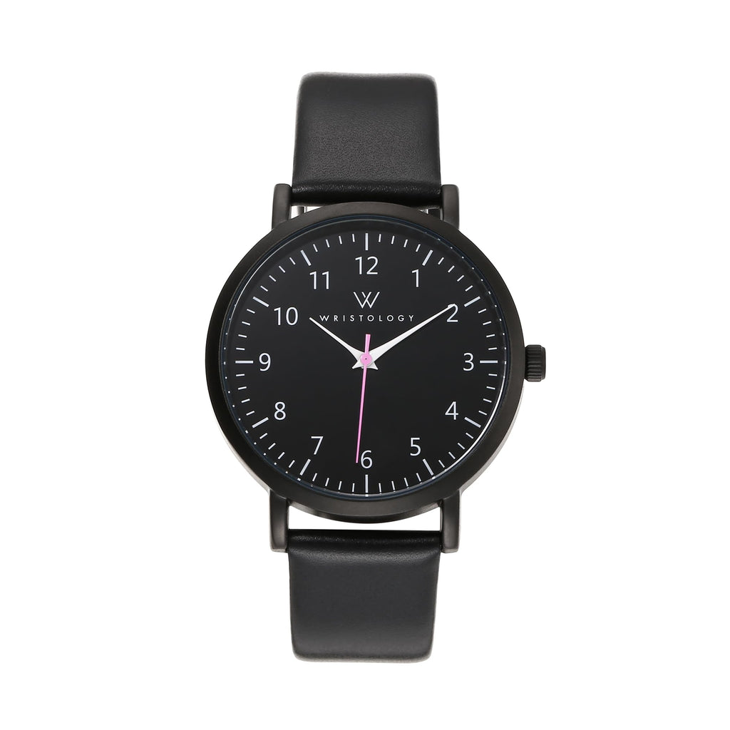 Olivia Numbers Leather Watch in Black with Black leather band, 38mm