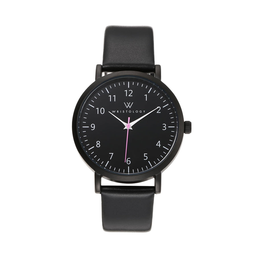 Olivia Numbers Leather Watch in Black with Black leather band, 38mm
