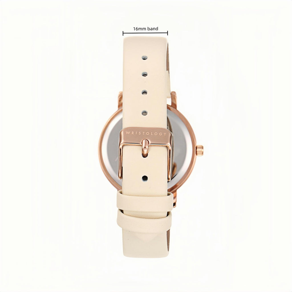 Olivia Numbers Leather Watch in Rose Gold with Beige leather band, 34mm