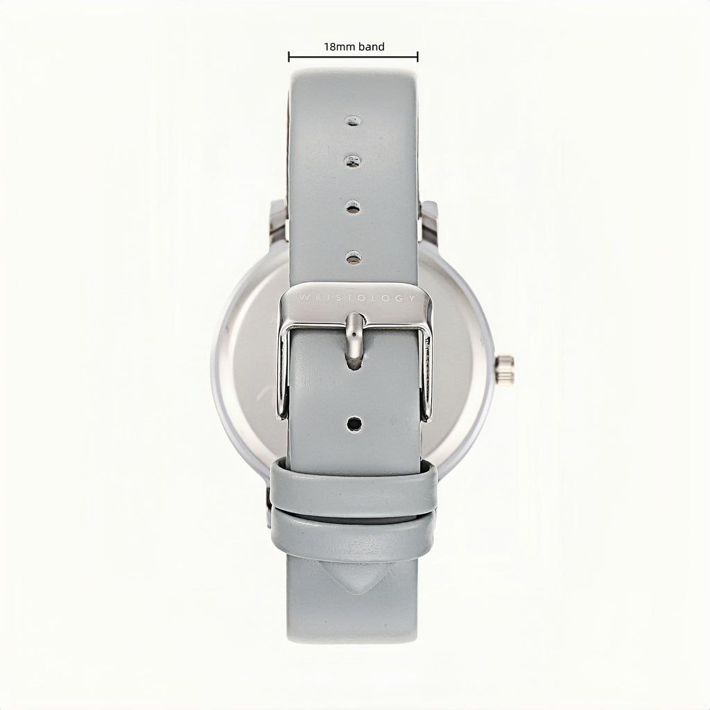 Olivia Numbers Leather Watch in Silver with Grey leather band, 38mm