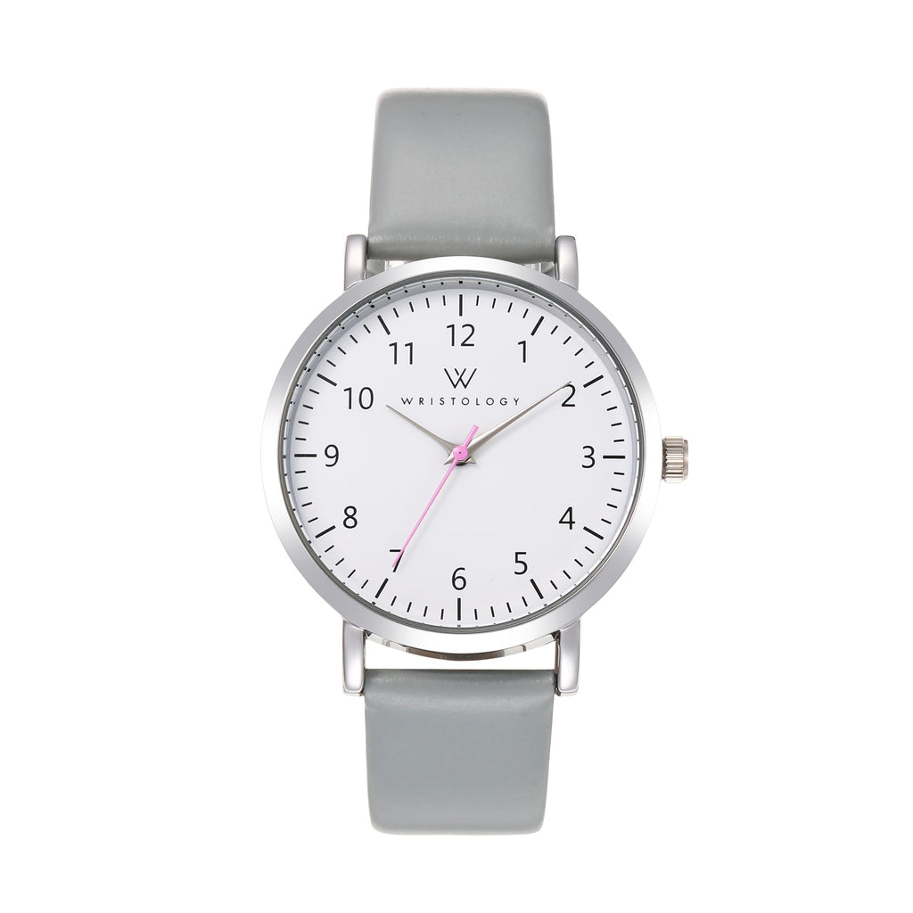 Olivia Numbers Leather Watch in Silver with Grey leather band, 38mm