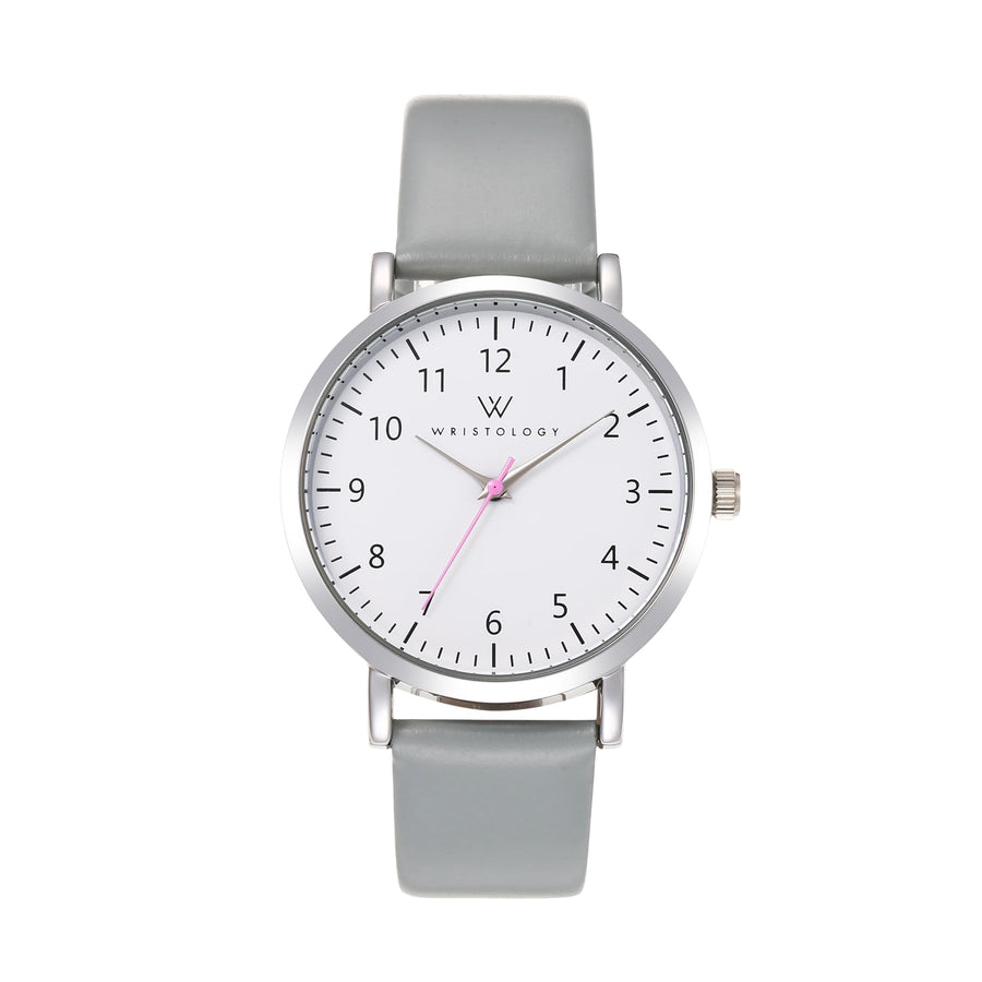 Olivia Numbers Leather Watch in Silver with Grey leather band, 38mm