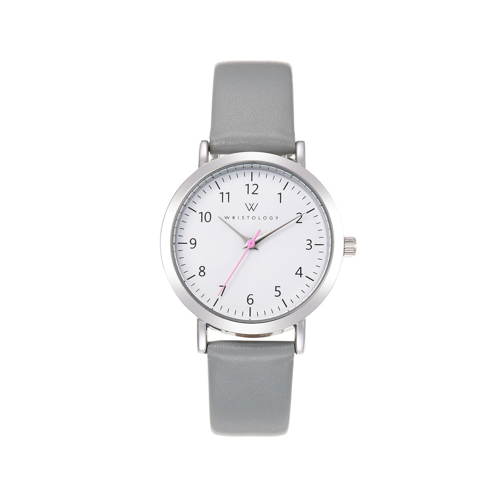 Olivia Numbers Leather Watch in Silver with Grey leather band, 34mm
