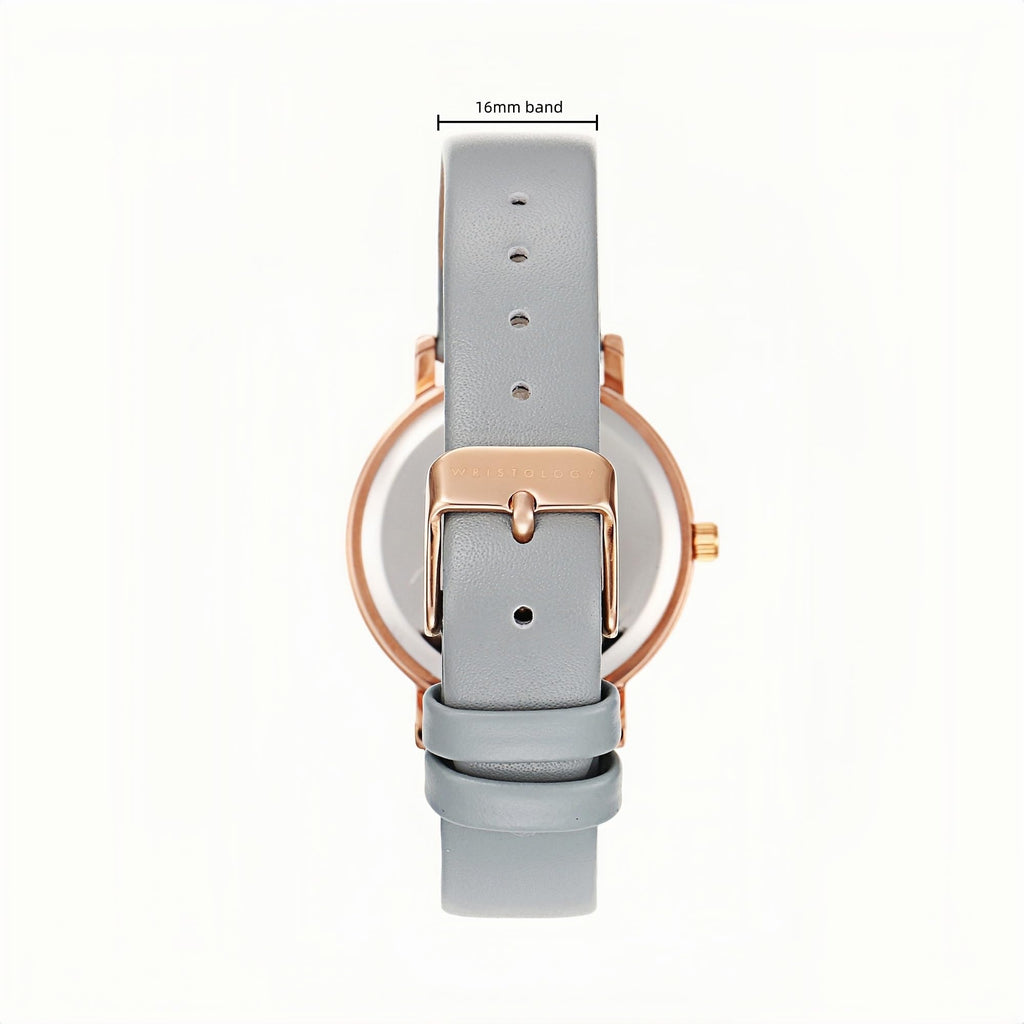Olivia Numbers Leather Watch in Rose Gold with Grey leather band, 34mm