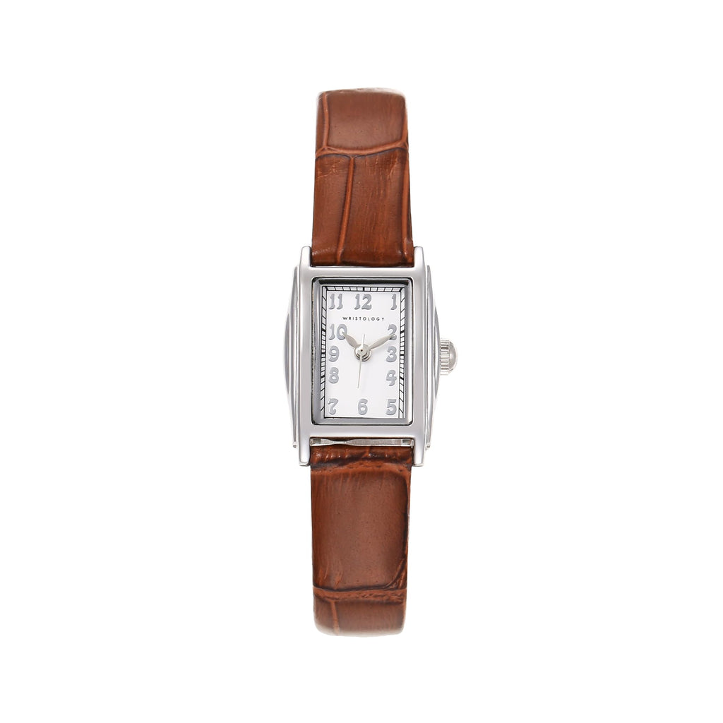 Ruth Oval Watch in Silver with Brown leather band, 19mm