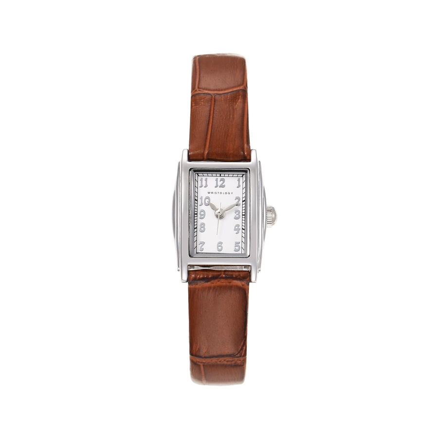 Ruth Oval Watch in Silver with Brown leather band, 19mm