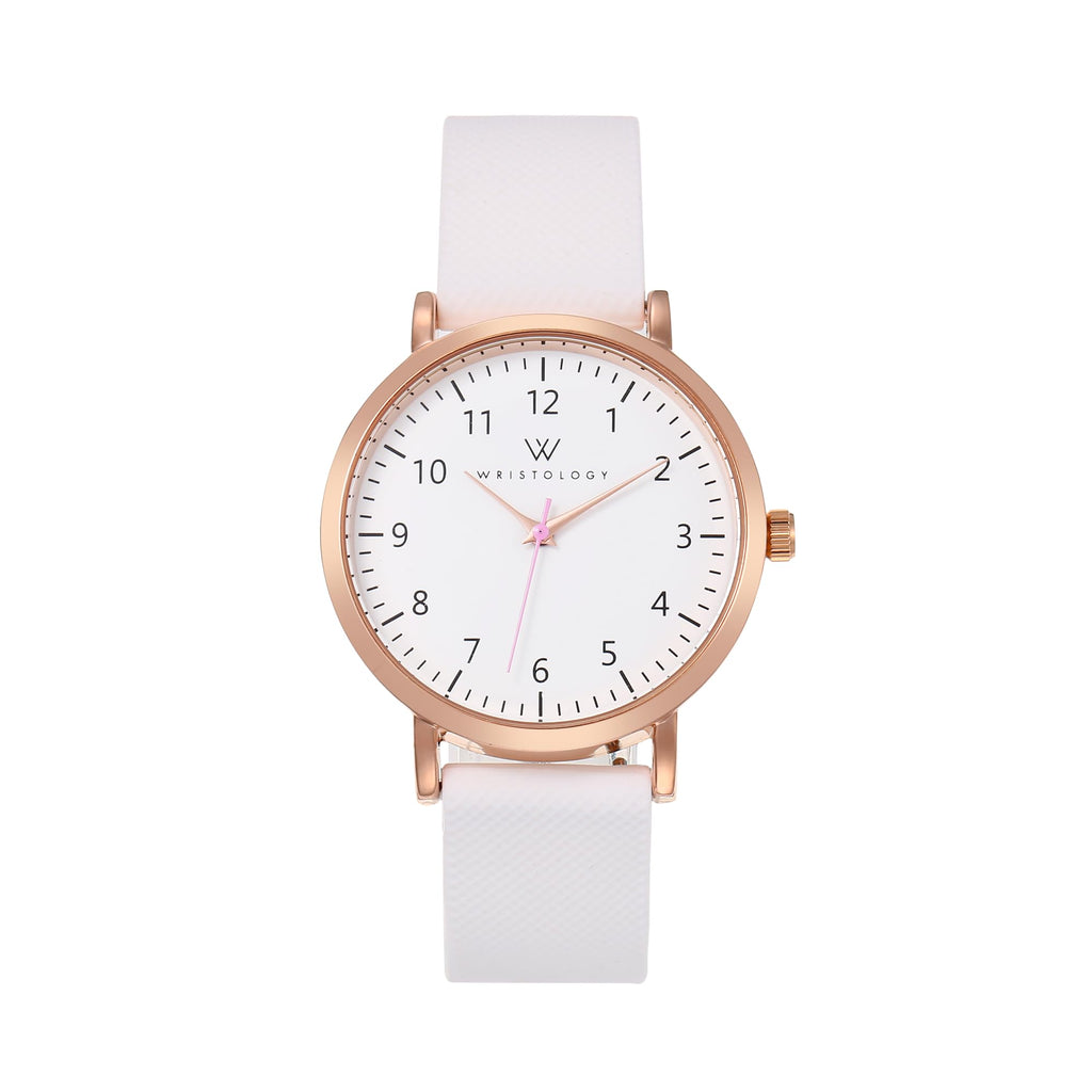 Olivia Numbers Silicone Watch in Rose Gold with White silicone band, 38mm