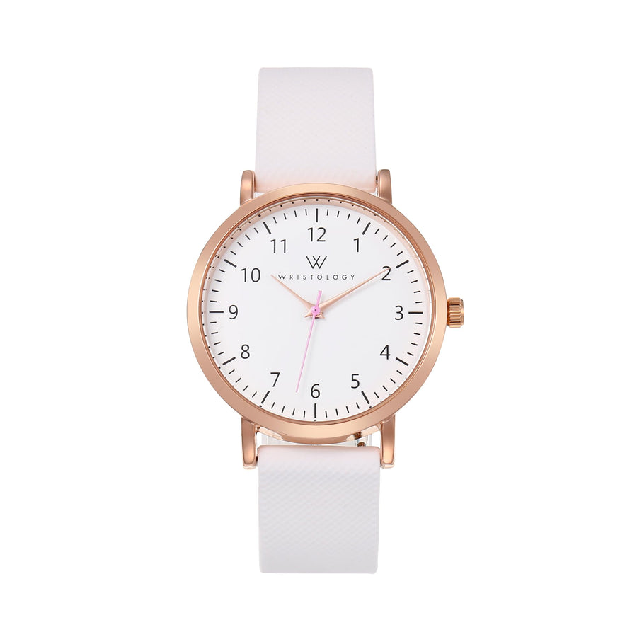 Olivia Numbers Silicone Watch in Rose Gold with White silicone band, 38mm