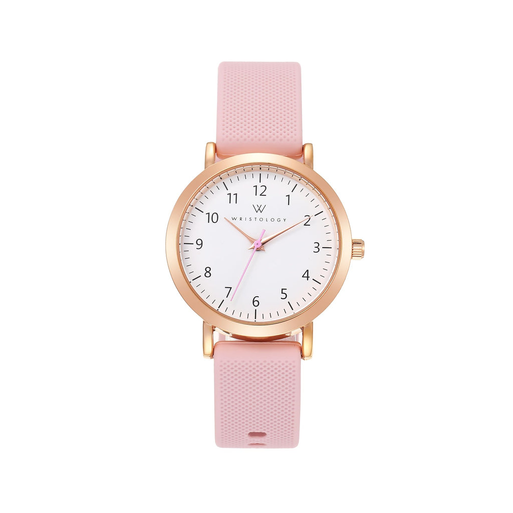 Olivia Numbers Silicone Watch in Rose Gold with Pink silicone band, 34mm