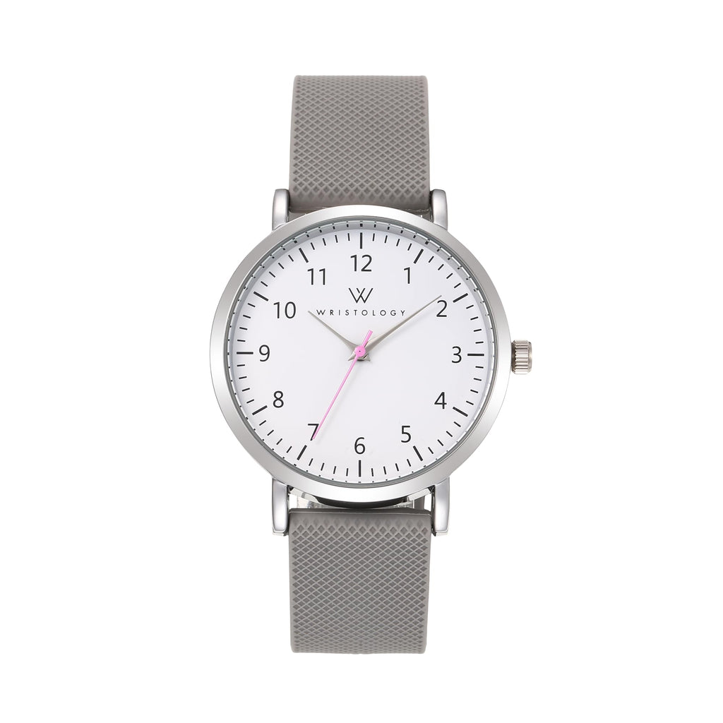 Olivia Numbers Silicone Watch in Silver with Grey silicone band, 38mm