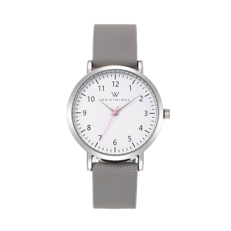 Olivia Numbers Silicone Watch in Silver with Grey silicone band, 38mm