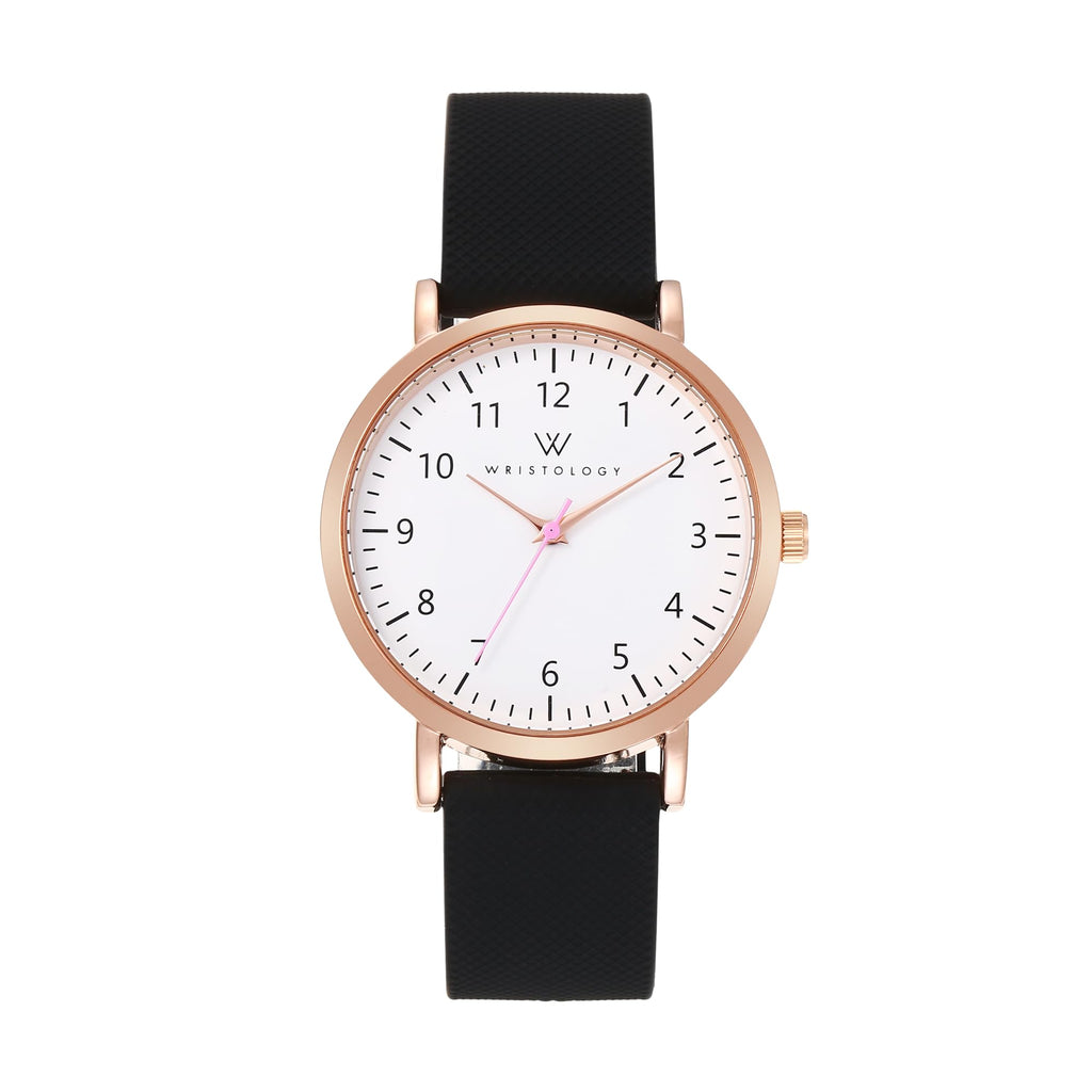 Olivia Numbers Silicone Watch in Rose Gold with Black silicone band, 38mm