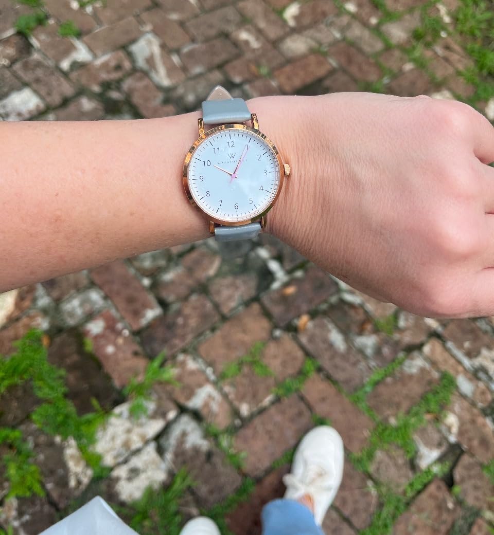 Olivia Numbers Leather Watch in Rose Gold with Grey leather band, 38mm