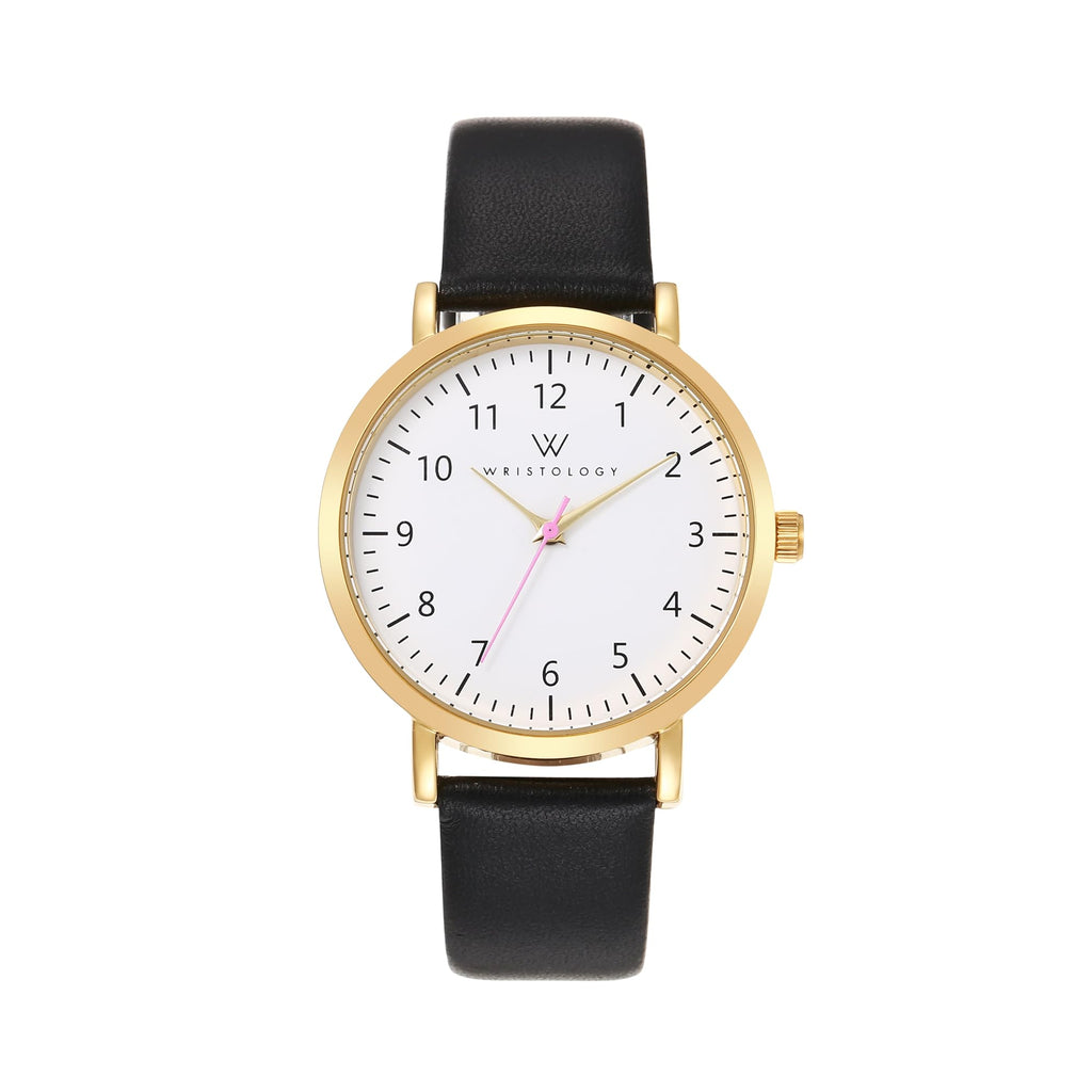 Olivia Numbers Leather Watch in Gold with Black leather band, 38mm