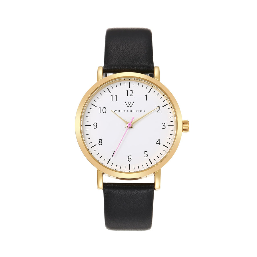 Olivia Numbers Leather Watch in Gold with Black leather band, 38mm