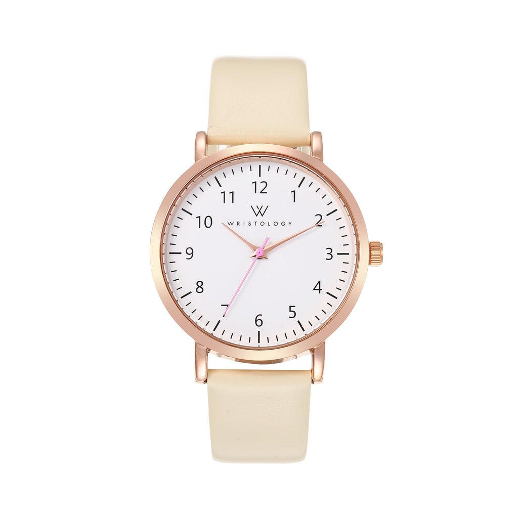 Olivia Numbers Leather Watch in Rose Gold with Beige leather band, 38mm
