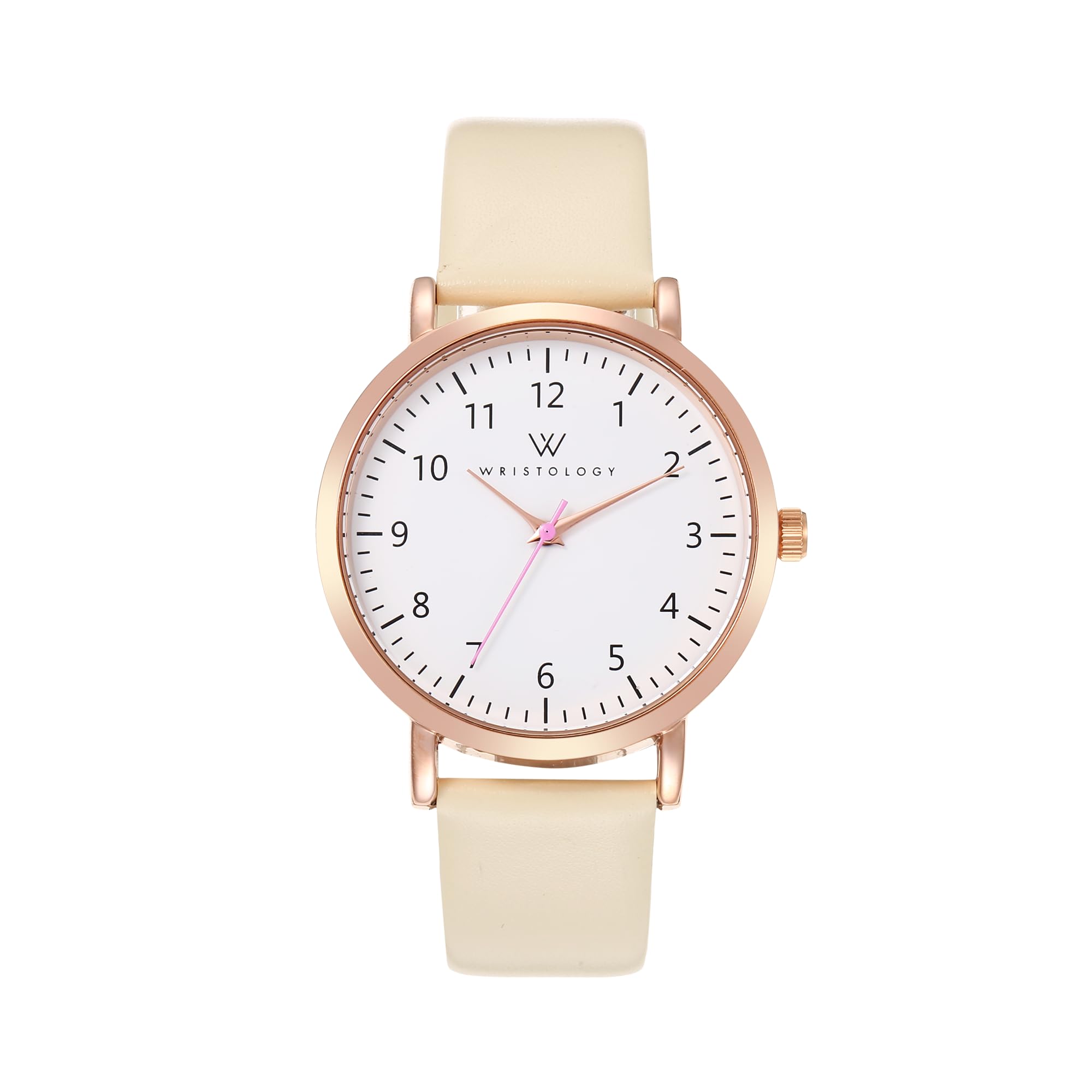 Olivia Numbers Leather Watch in Rose Gold with Beige leather band, 38mm