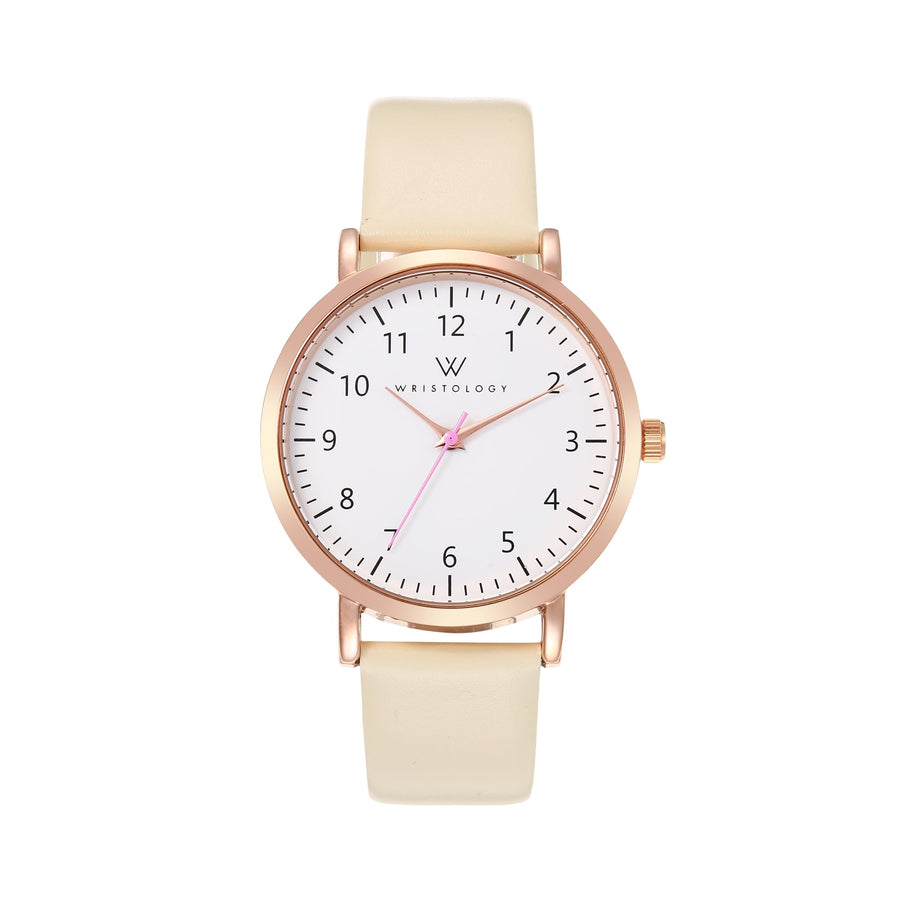 Olivia Numbers Leather Watch in Rose Gold with Beige leather band, 38mm