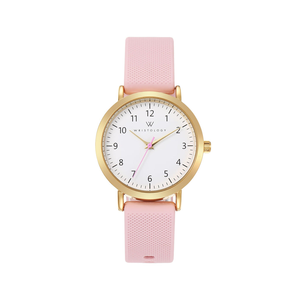 Olivia Numbers Silicone Watch in Gold with Pink silicone band, 34mm