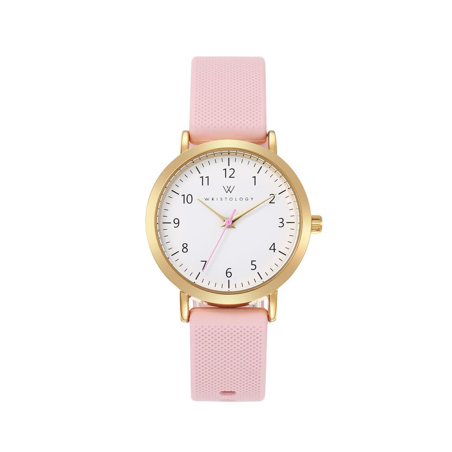 Olivia Numbers Silicone Watch in Gold with Pink silicone band, 34mm