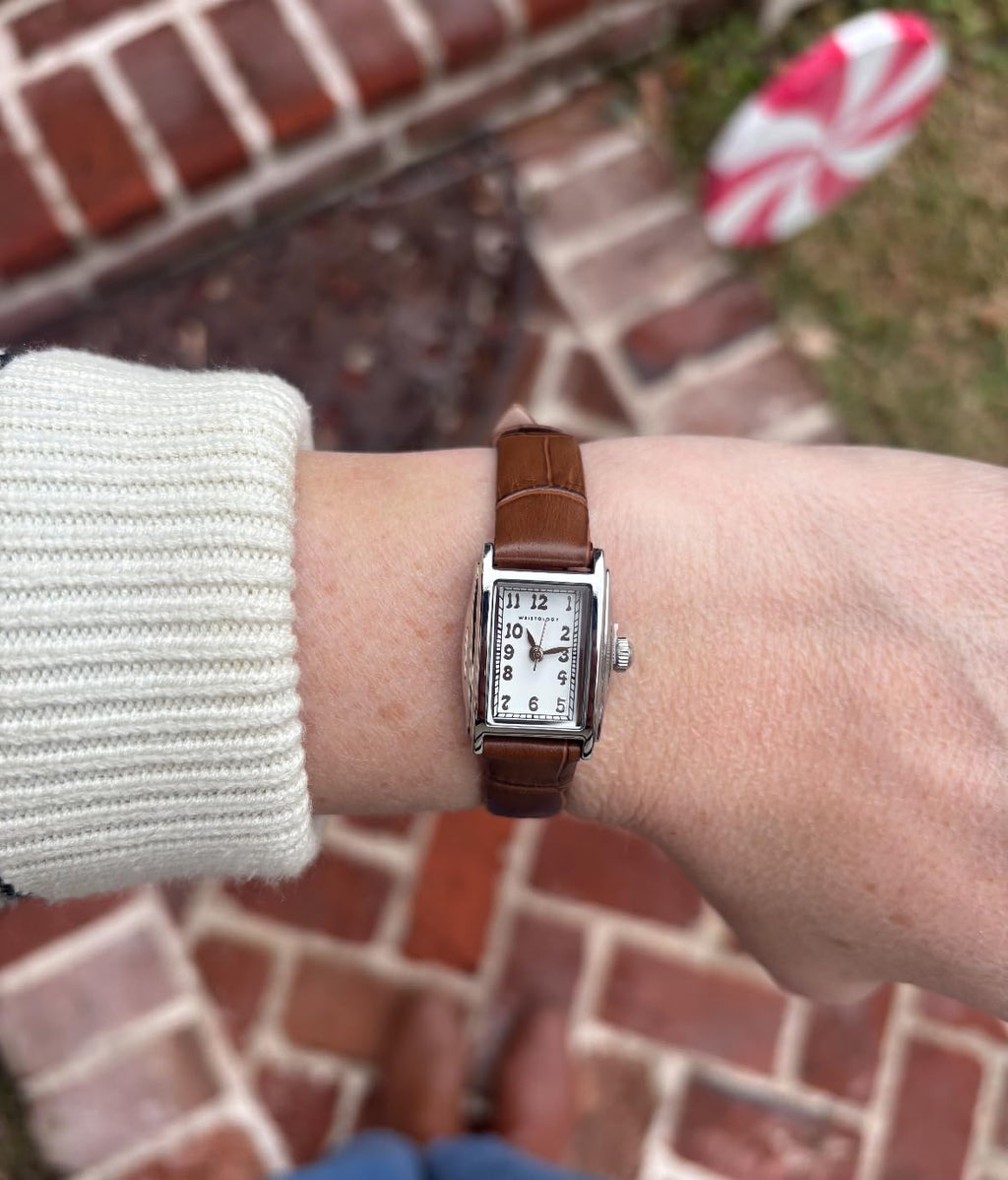 Ruth Oval Watch in Silver with Brown leather band, 19mm
