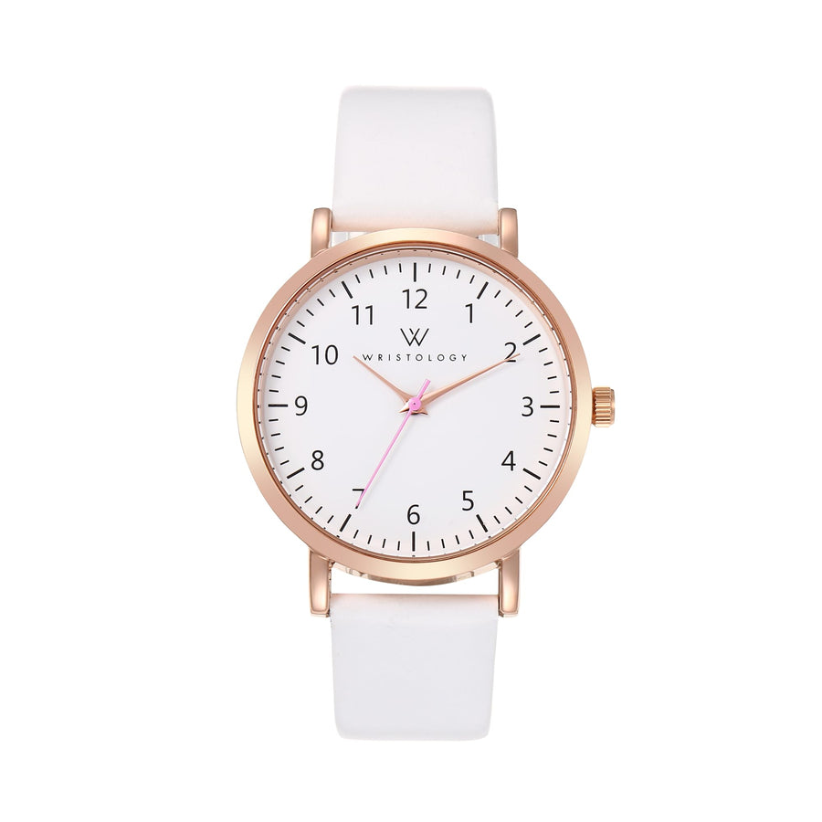 Olivia Numbers Leather Watch in Rose Gold with White leather band, 38mm
