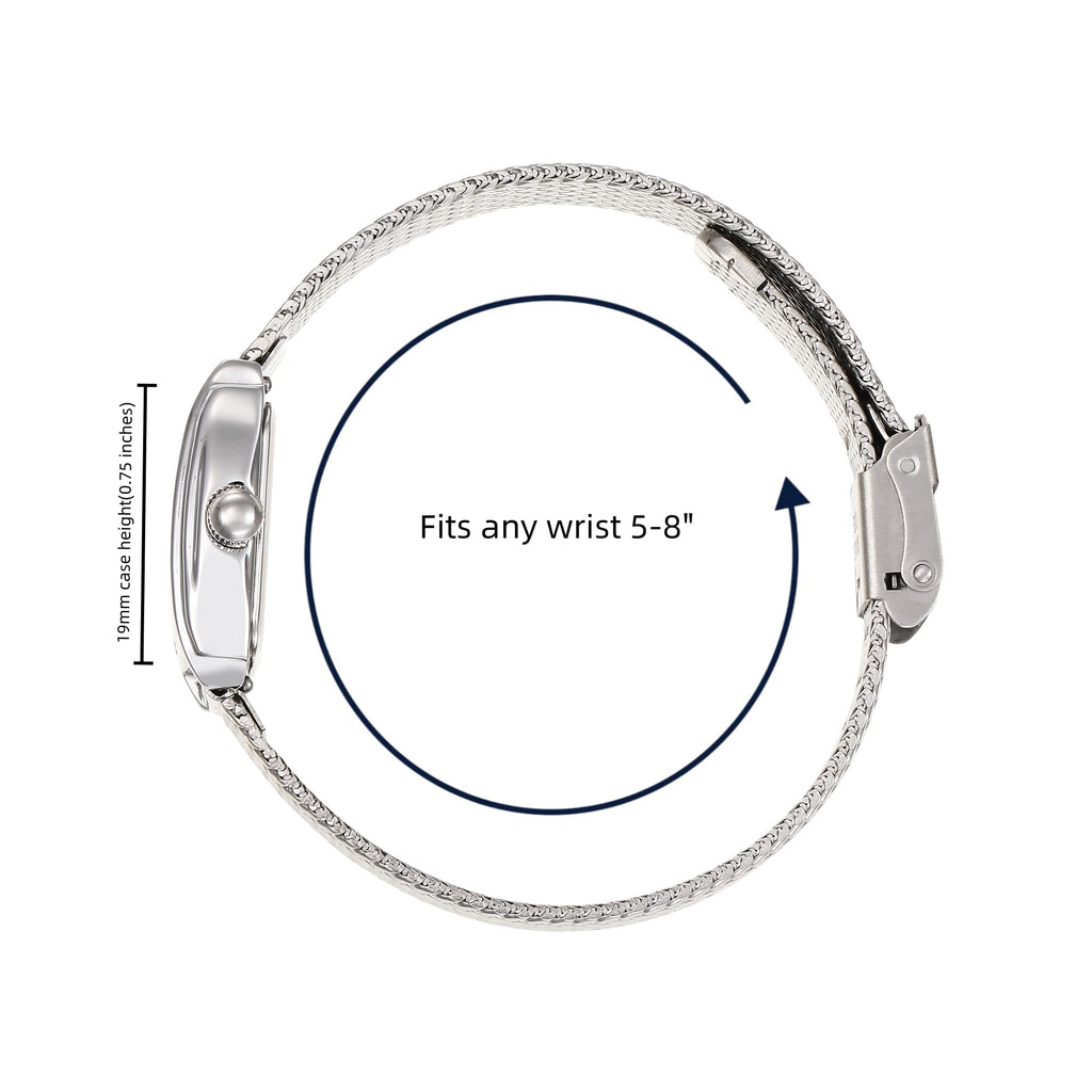Ruth Oval Watch in Silver with Silver metal mesh band, 19mm