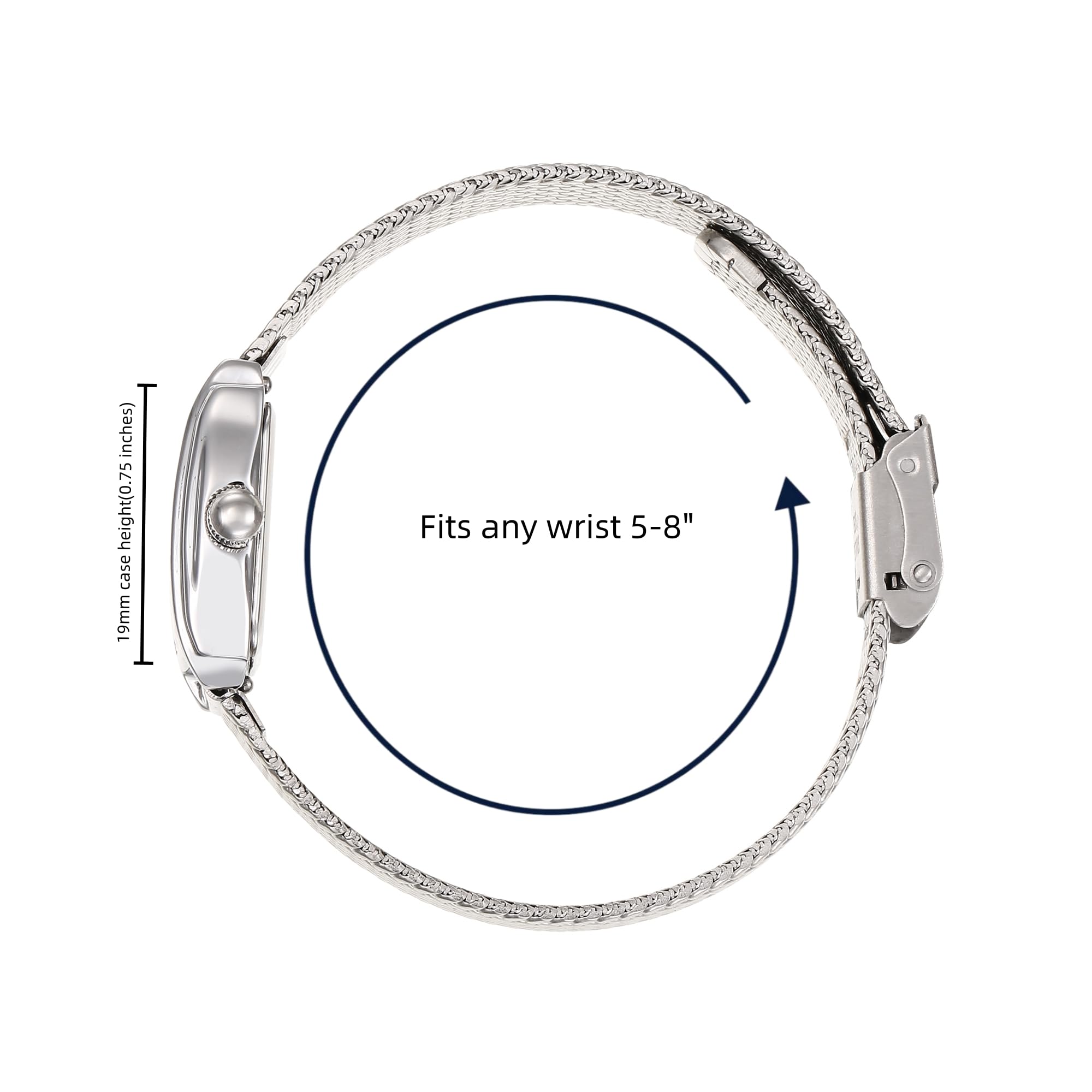 Ruth Oval Watch in Silver with Silver metal mesh band, 19mm
