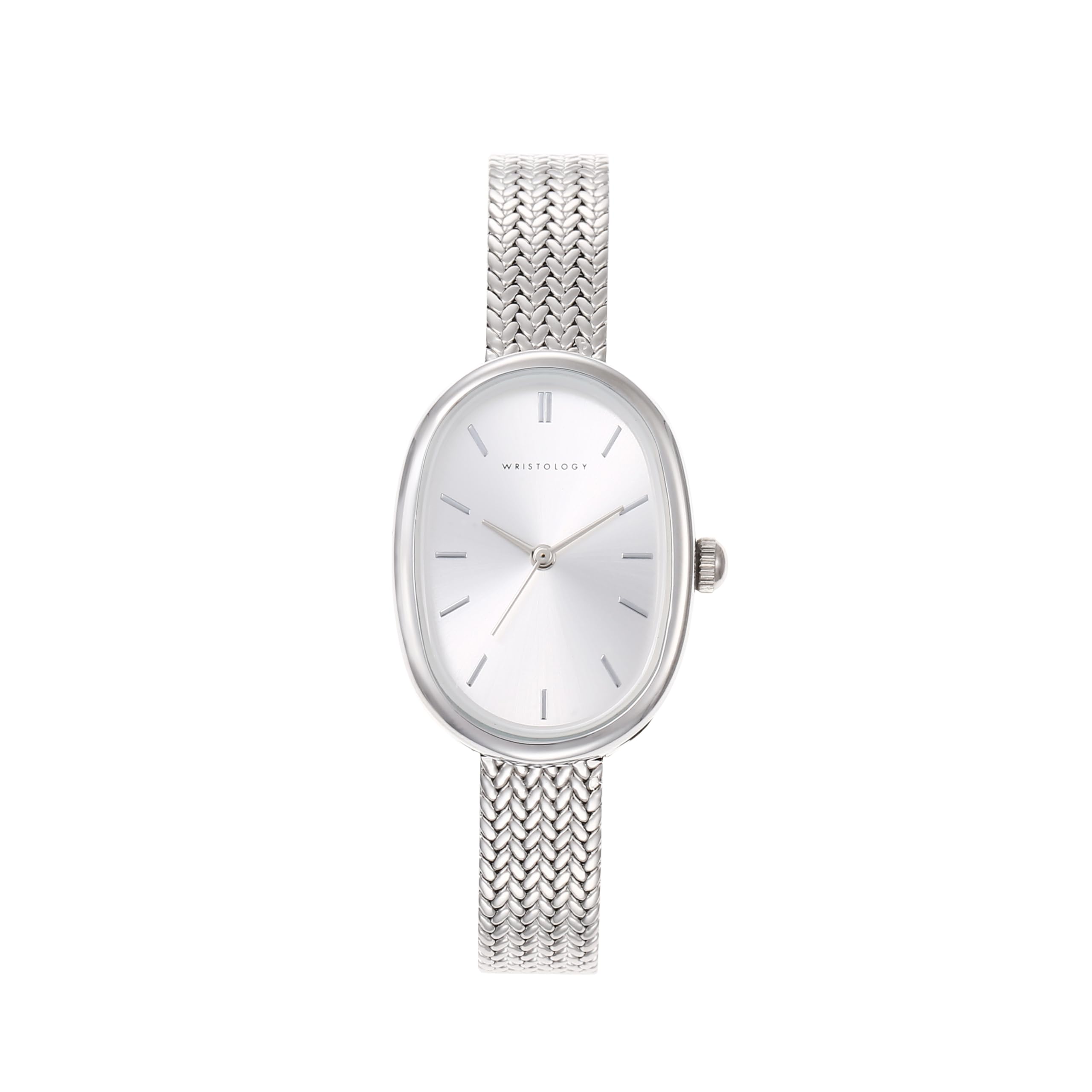 Michelle Oval Watch in Silver with Silver metal mesh band, 24mm