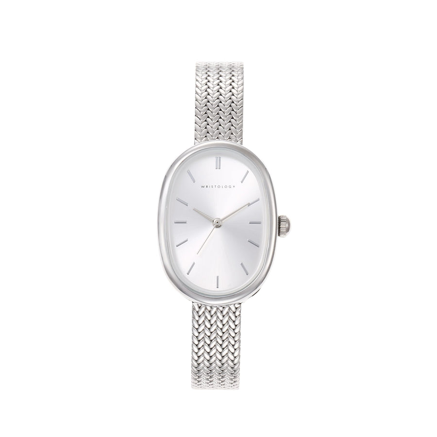 Michelle Oval Watch in Silver with Silver metal mesh band, 24mm