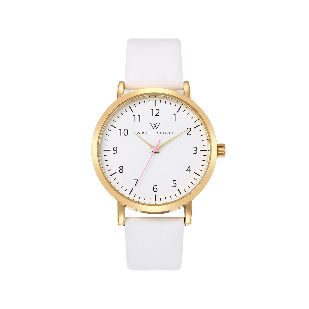 Olivia Numbers Leather Watch in Gold with White leather band, 38mm