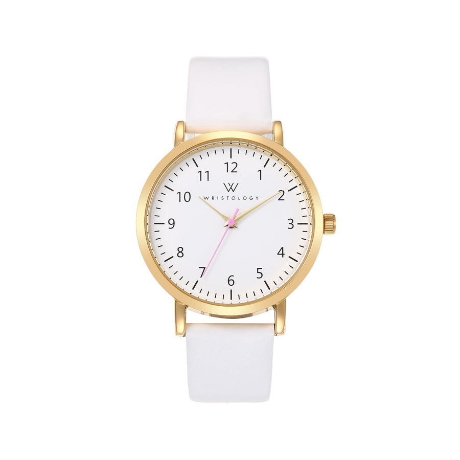 Olivia Numbers Leather Watch in Gold with White leather band, 38mm