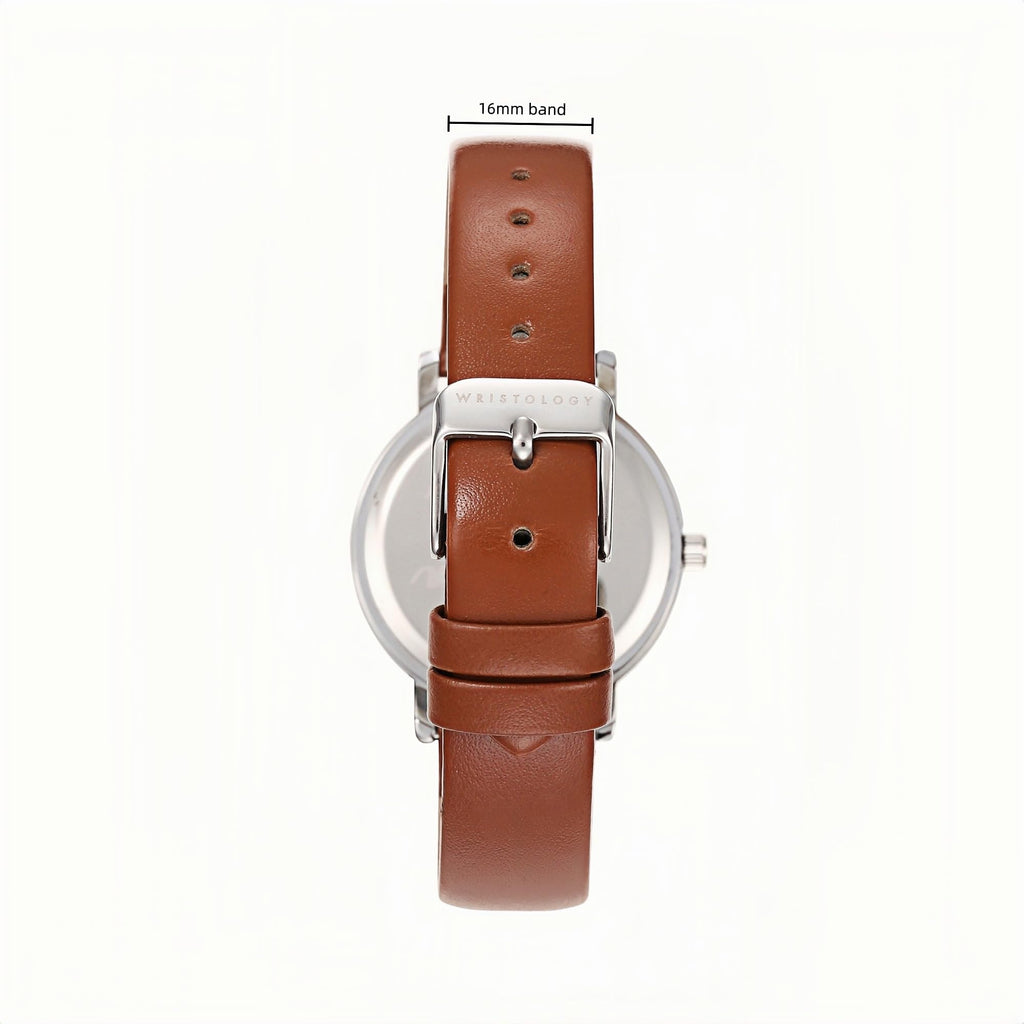 Olivia Numbers Leather Watch in Silver with Brown leather band, 34mm