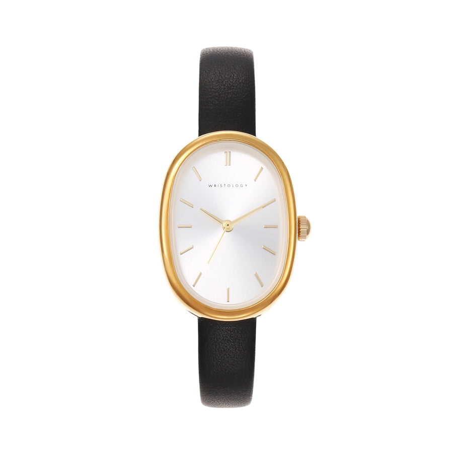 Michelle Oval Watch in Gold with Black leather band, 24mm
