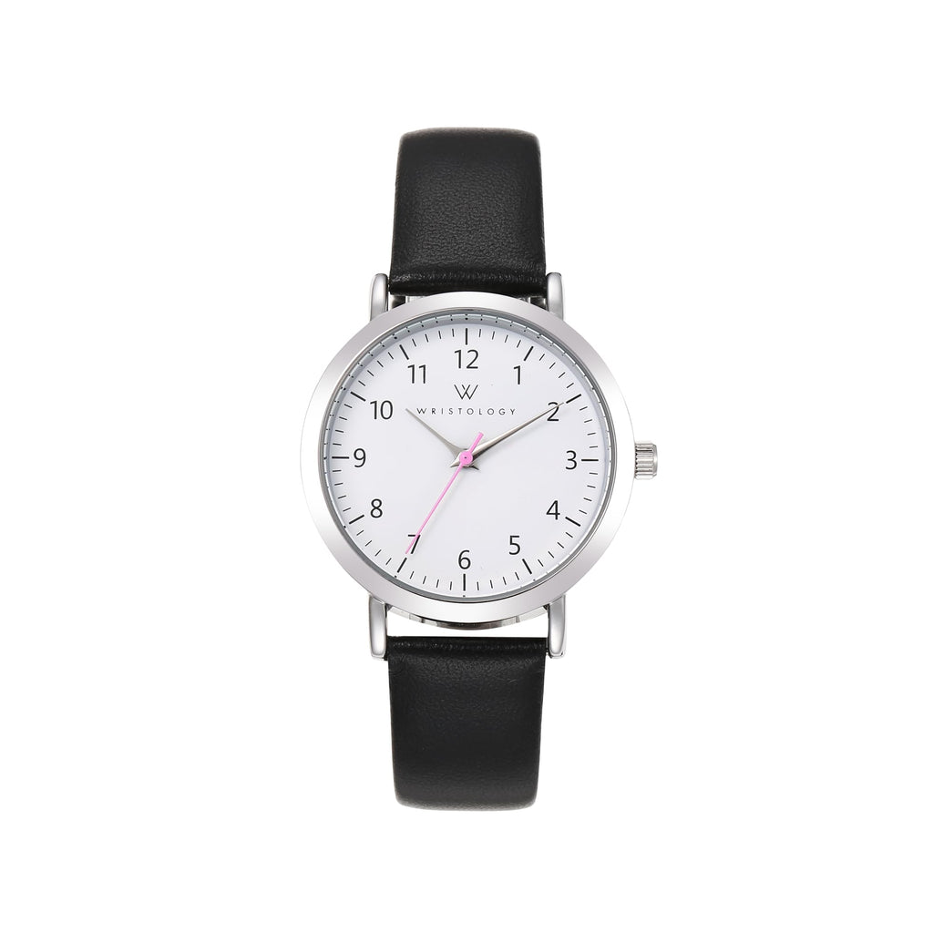 Olivia Numbers Leather Watch in Silver with Black leather band, 34mm
