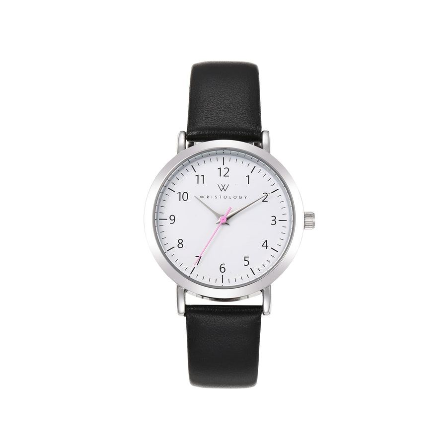 Olivia Numbers Leather Watch in Silver with Black leather band, 34mm