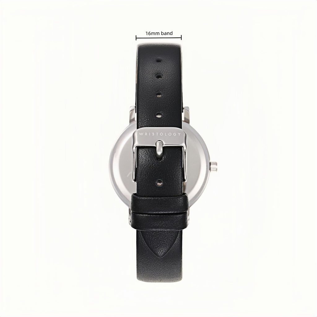 Olivia Numbers Leather Watch in Silver with Black leather band, 34mm