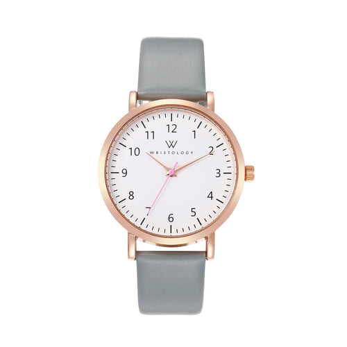 Olivia Numbers Leather Watch in Rose Gold with Grey leather band, 38mm