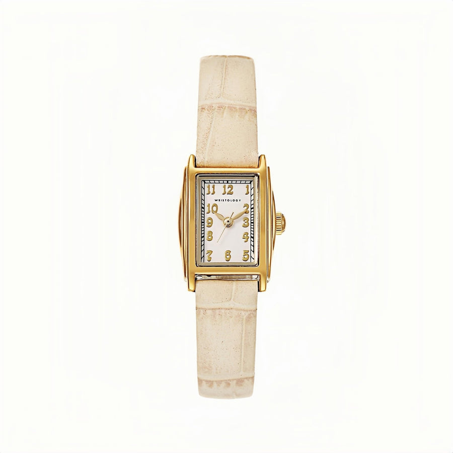 Ruth Oval Watch in Gold with Beige leather band, 19mm