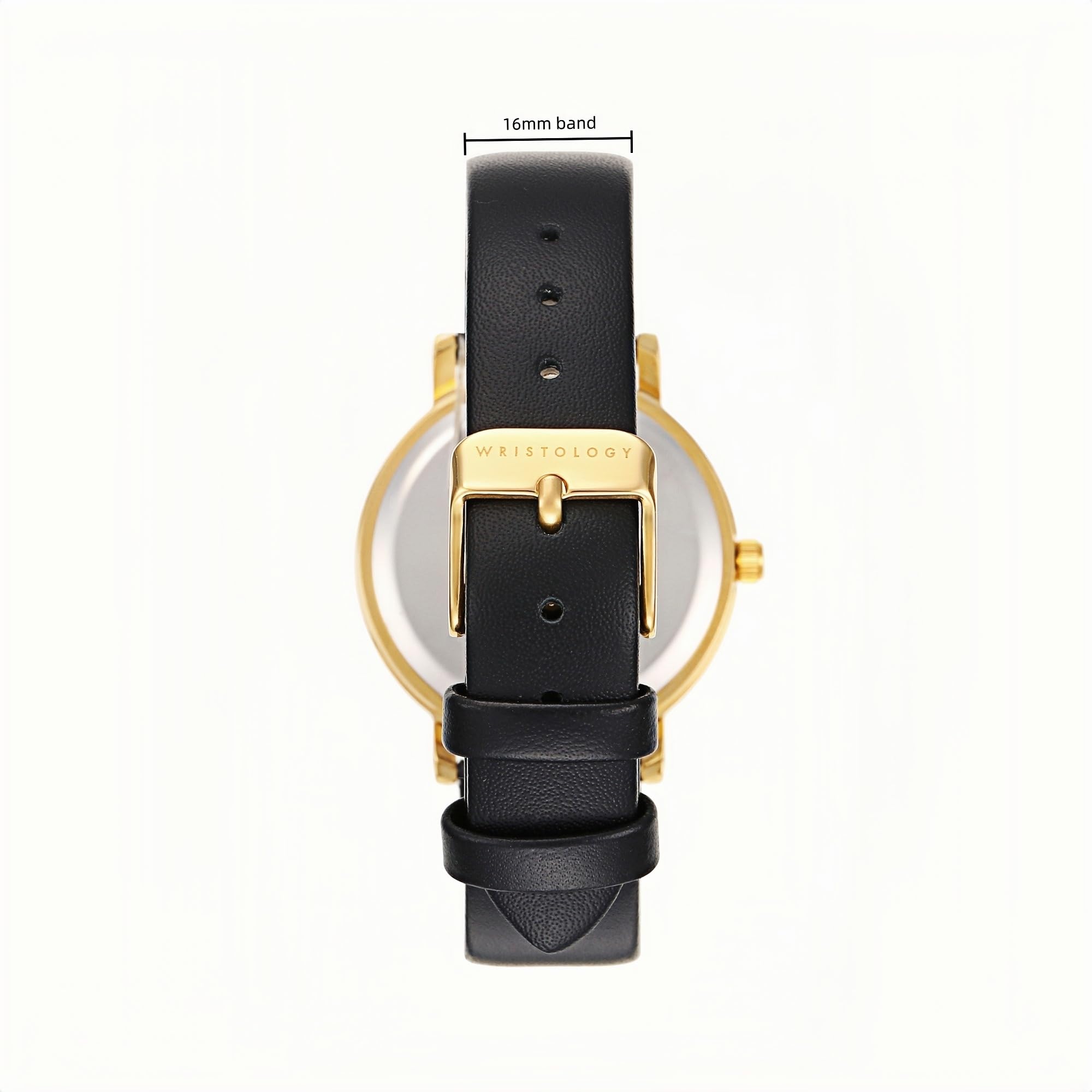 Olivia Crystal Watch in Gold with Black leather band, 34mm