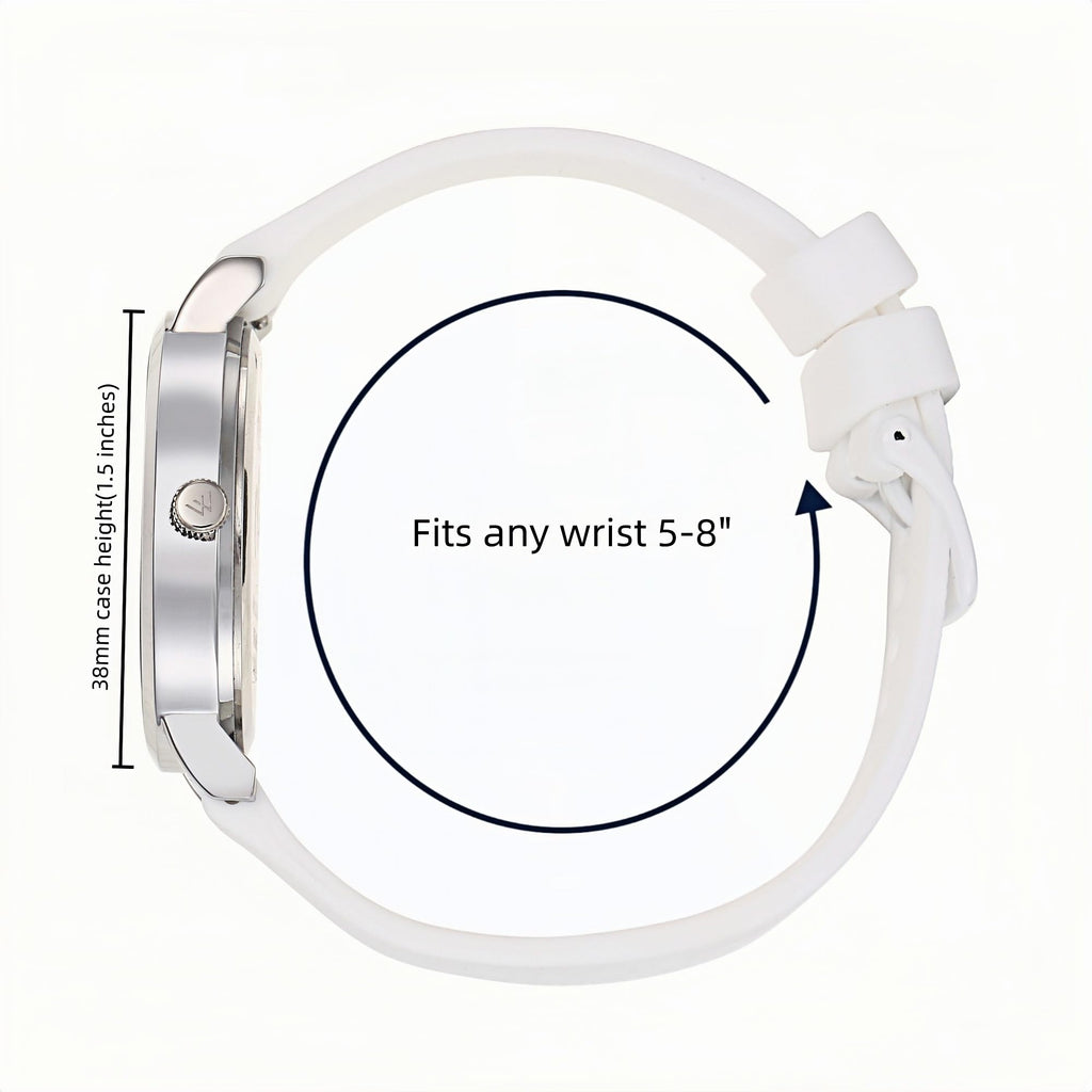 Olivia Numbers Silicone Watch in Silver with White silicone band, 38mm